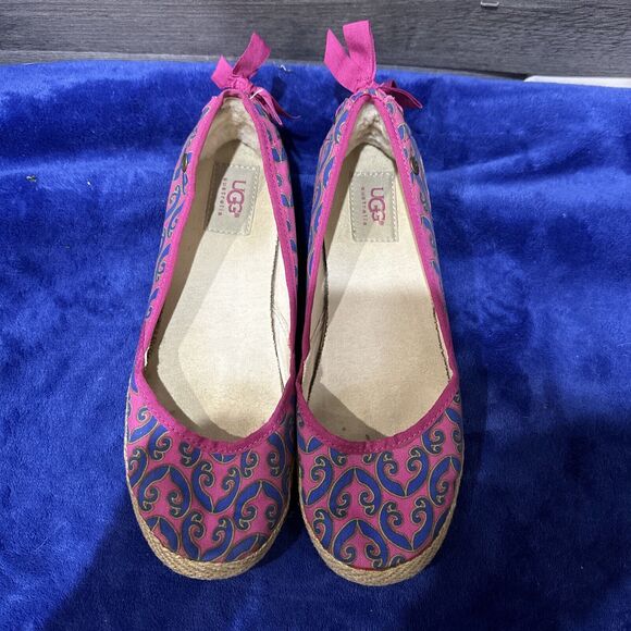UGG Womens Slip On Flat Pink Blue Swirls Shoes US Size 8 - Picture 2 of 13